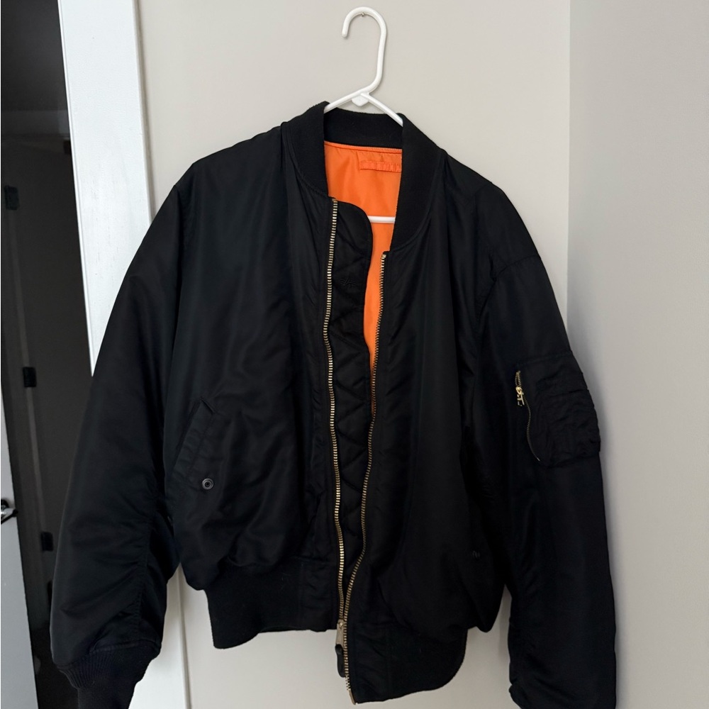 Alpha Industries Black Bomber Jacket with Orange Interior (large)